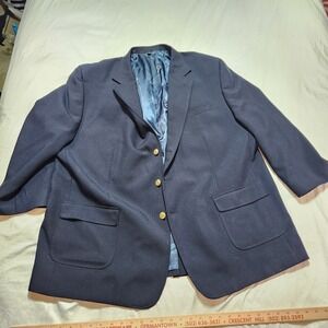 Orvis Mens Navy Blue Wool Blend 3 Button Gold Crest Blazer Sport Coat 54R